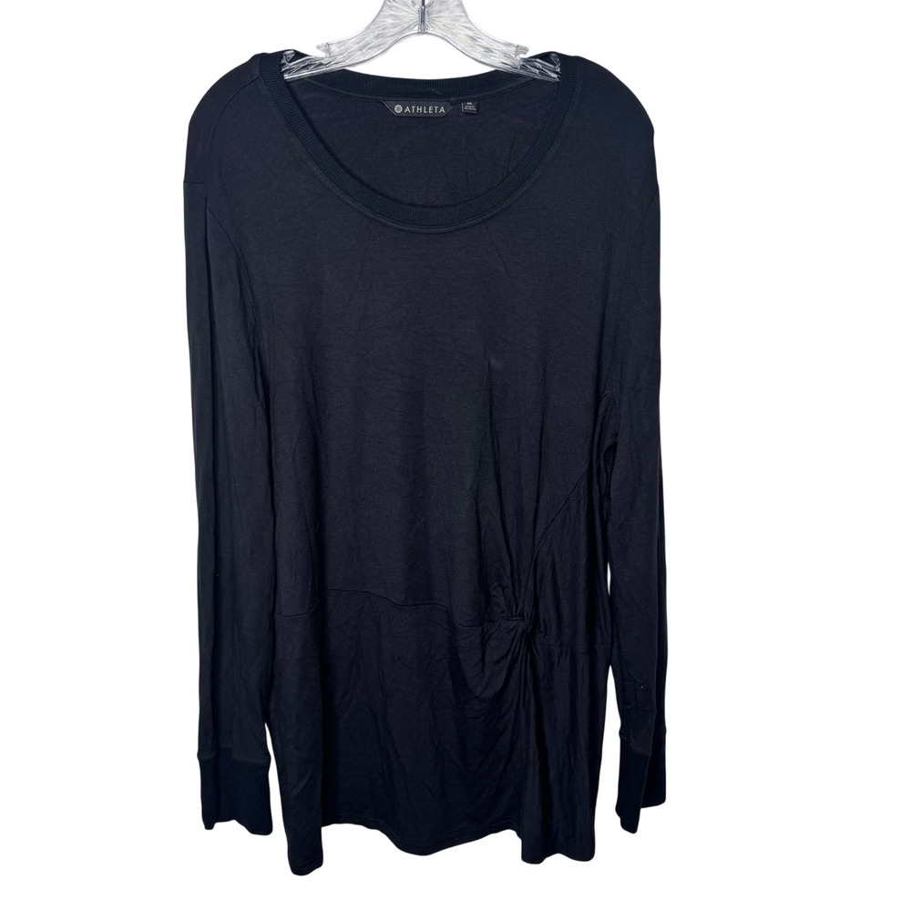 Athleta Black Long Sleeve Twist Front Tunic Top Womens XL Modal Spandex‎